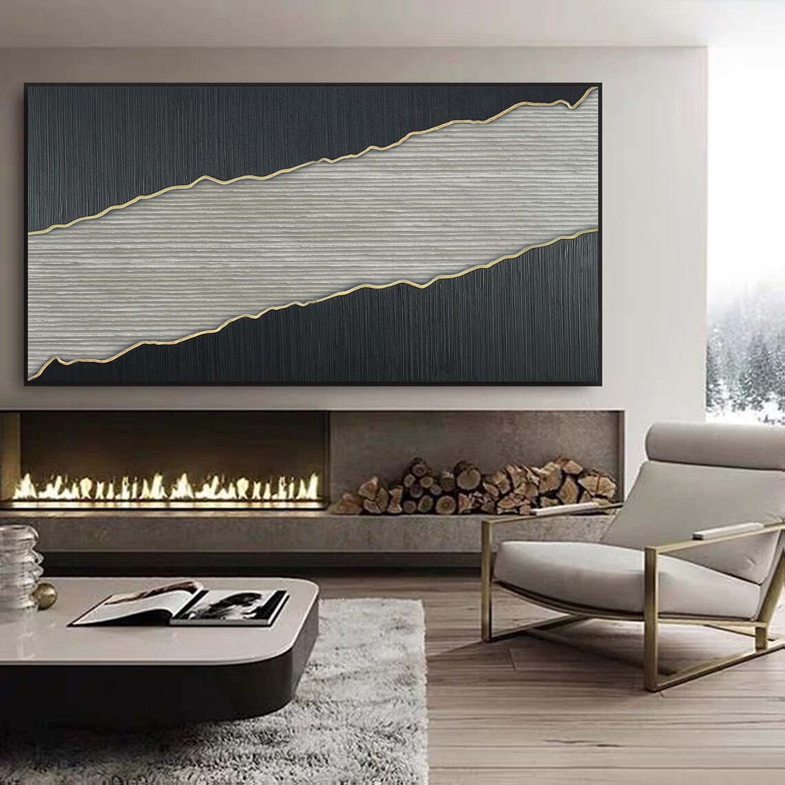 Minimalist Abstract Geometric Painting, Modern Line Art - Image 4