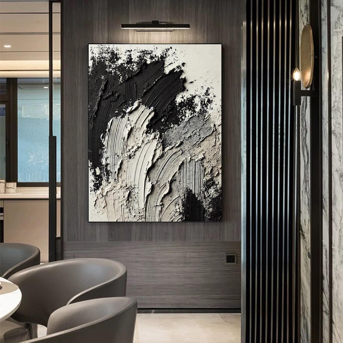 Black White Abstract Texture Painting, Minimalist - Image 3