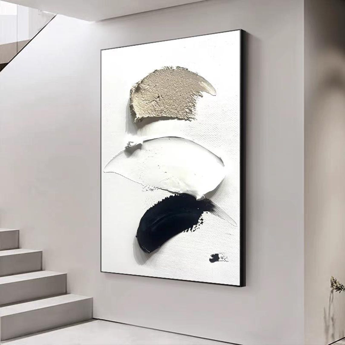 Black White Brown Abstract Brushstroke Thick Texture Modern Art Poster - Image 3