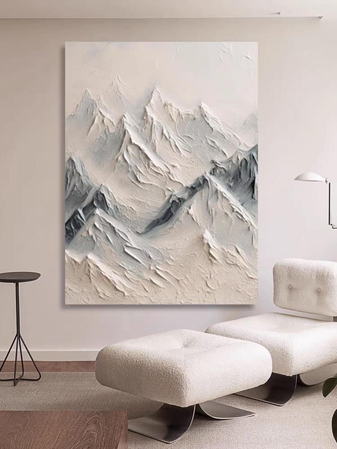 Neutral Beige Abstract Mountain Peaks Textured Modern Artwork Poster - Image 2