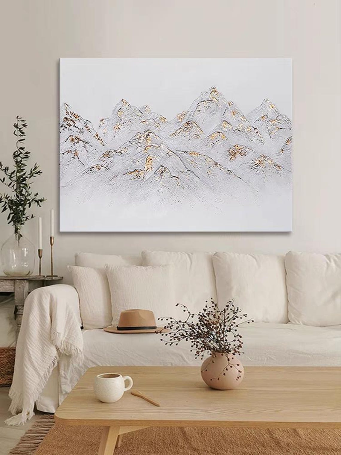 Snow Mountains Art White Gold Peak Acrylic Painting Thick Texture Original Modern Wall Art Winter Decor Hand Painted Festival Gift - Image 3