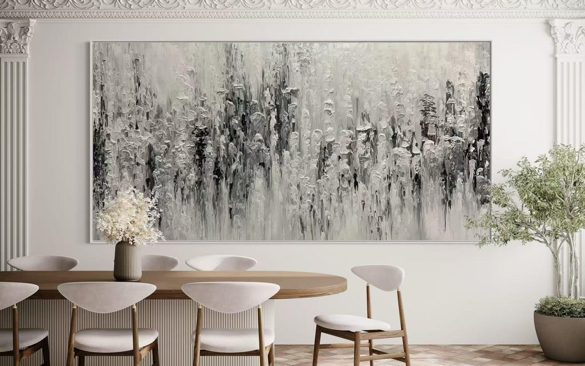 Black and White Vertical Drip Abstract Forest Texture Poster - Image 2