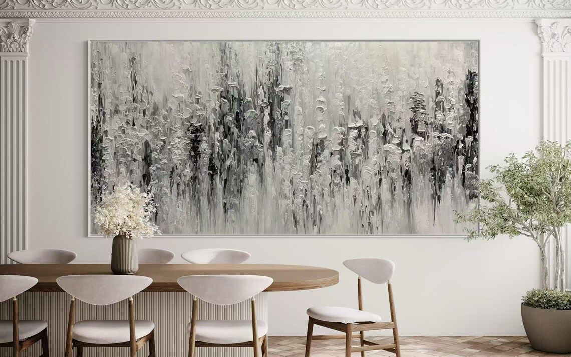 Black White Abstract Acrylic Art Large Size Modern Wall Art 3d Horizontal Home Wall Decor Thick Textured Oil Artwork Unique Wall Hanging - Image 2