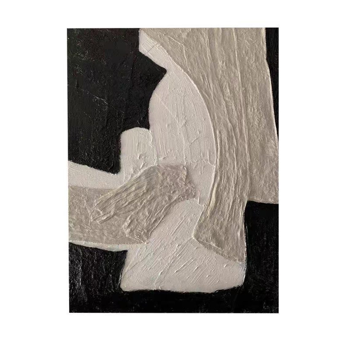 Black White Color Block Abstract Thick Textured Minimalist Art Poster - Image 2