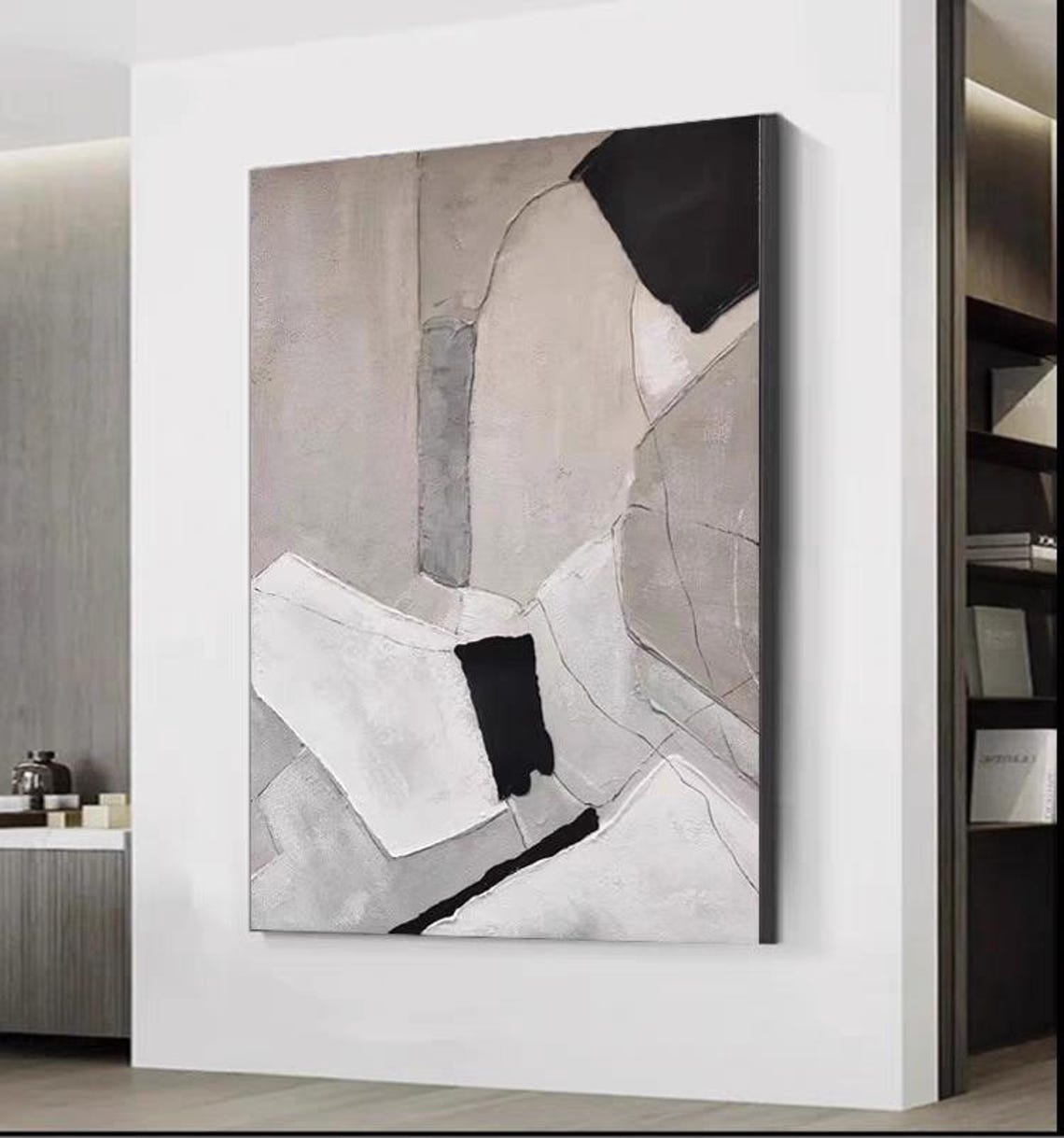 Gray Tone Color Block Abstract Thick Textured Minimalist Art Poster - Image 3