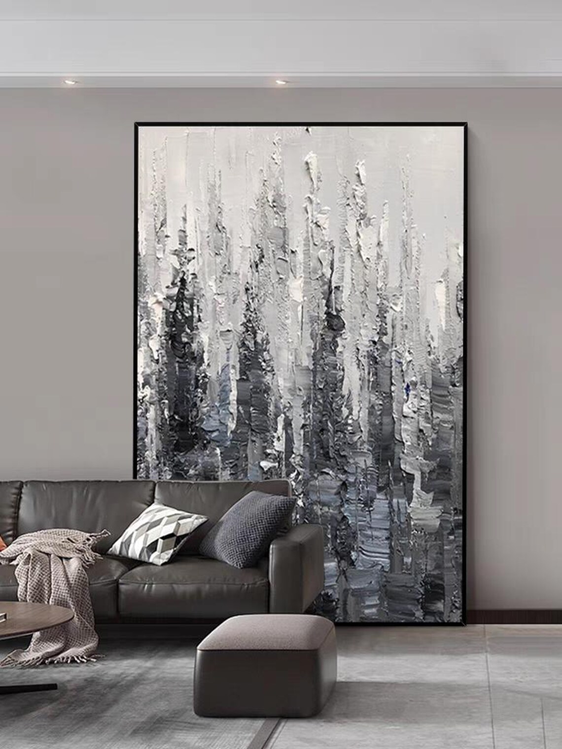 Black White Thick Texture Abstract Modern Minimalist Painting Poster - Image 2
