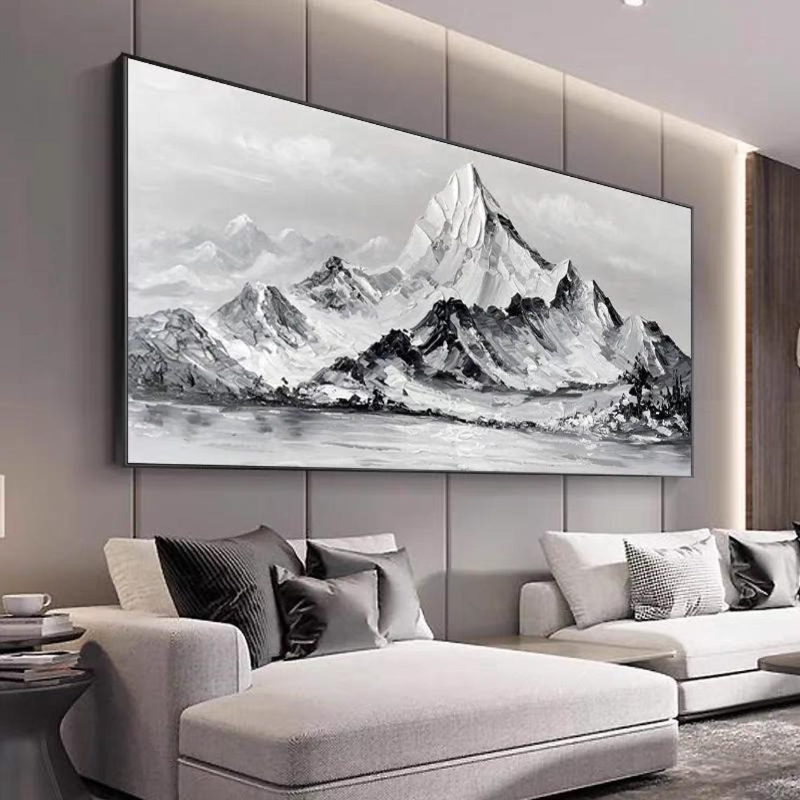 Snowy Mountain Range Black White Horizontal Landscape Poster - Image 3
