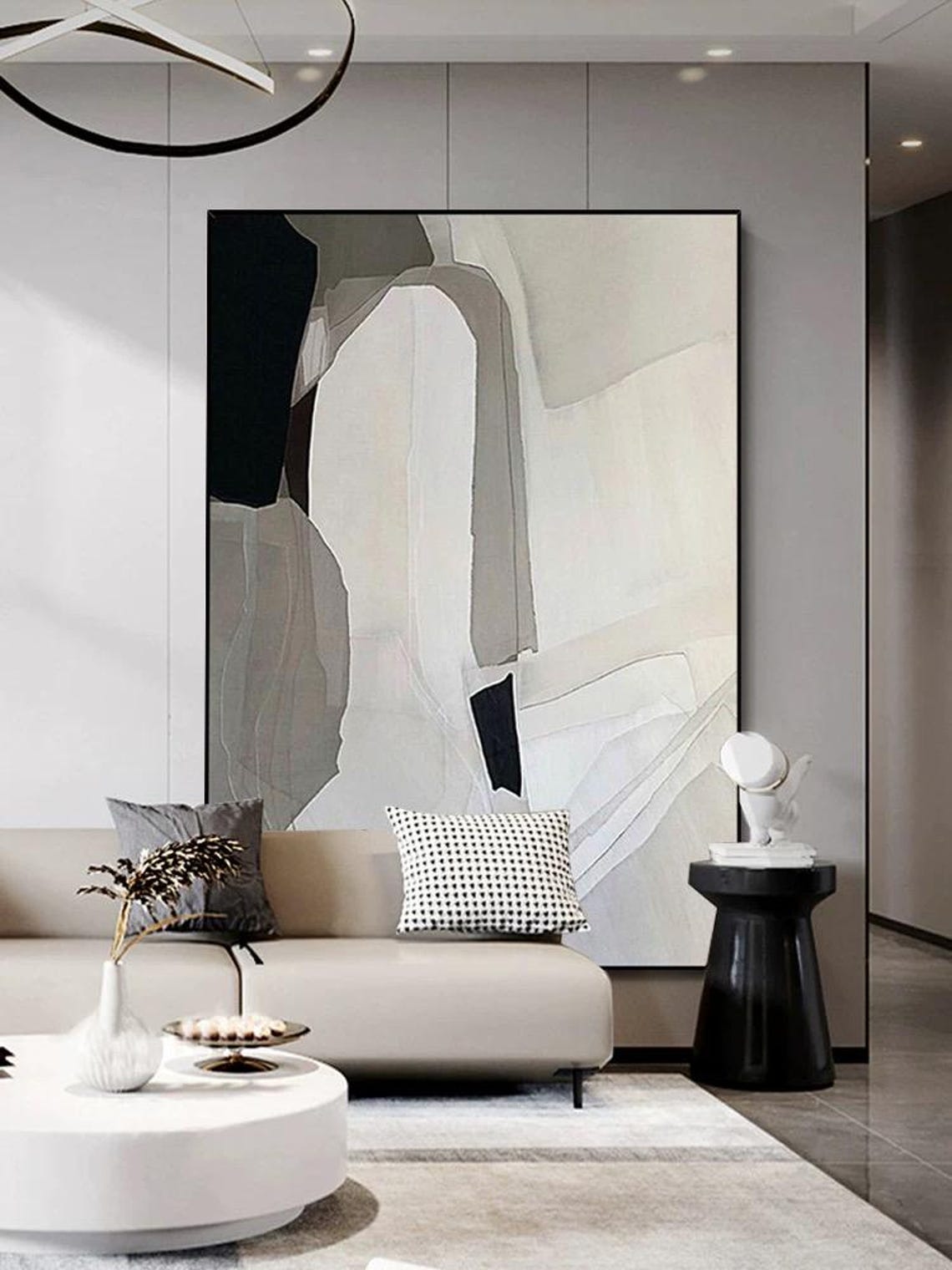 Minimalist Black and Grey Geometric Shapes Abstract Acrylic Poster - Image 2