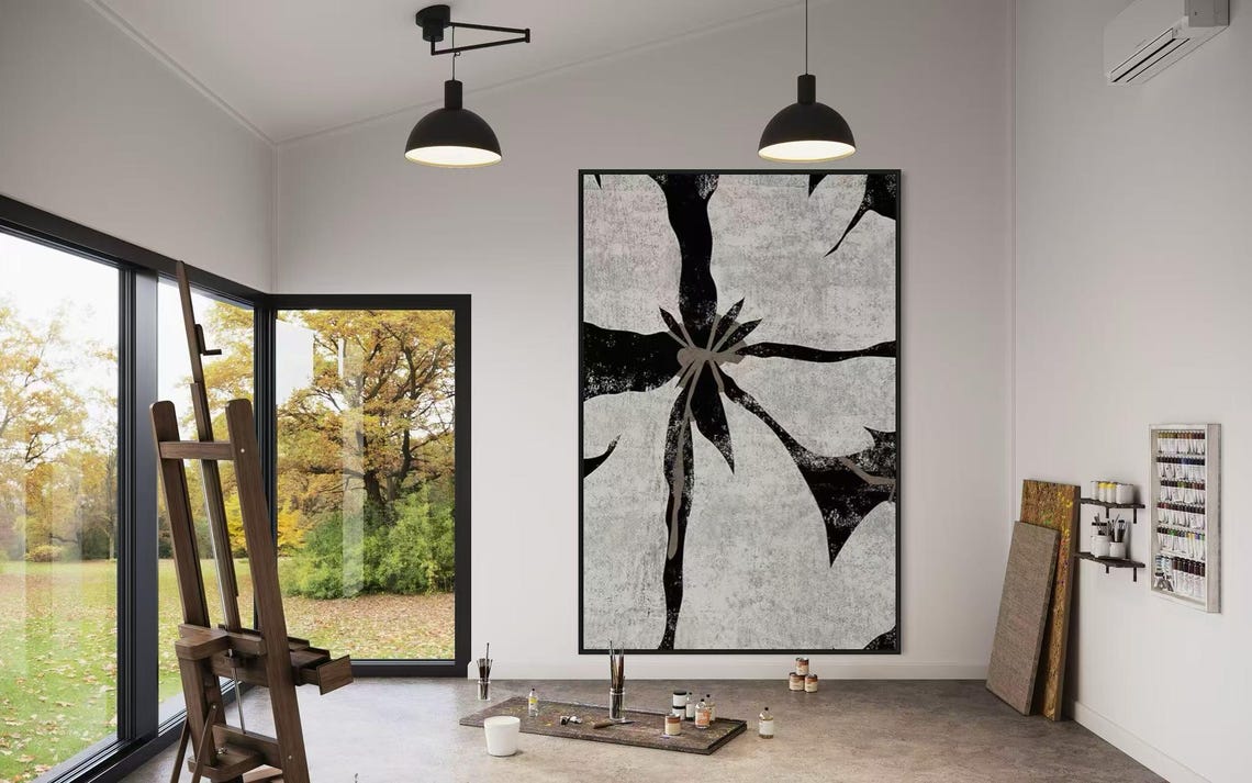 Black Floral Branch Silhouette on Textured White Art Vertical Poster - Image 3