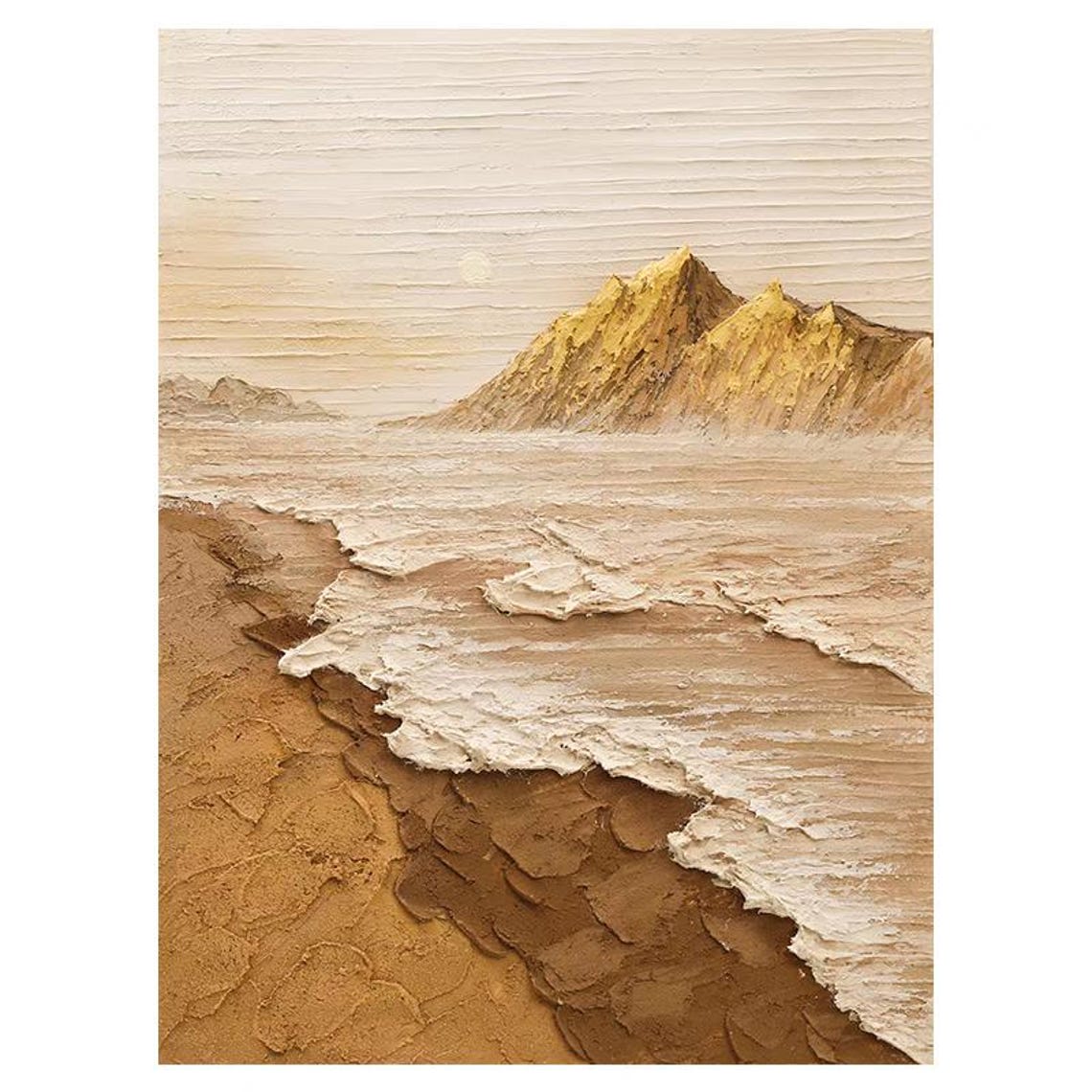 Tan Seaside Landscape with Golden Mountains Thick Texture Beach Poster - Image 2