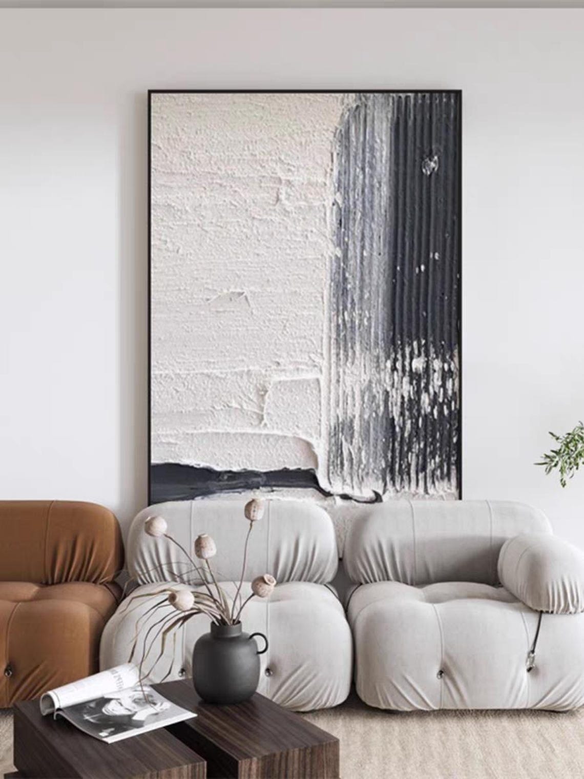 White Gray Textured Surface Black Vertical Stripes Art Poster - Image 3