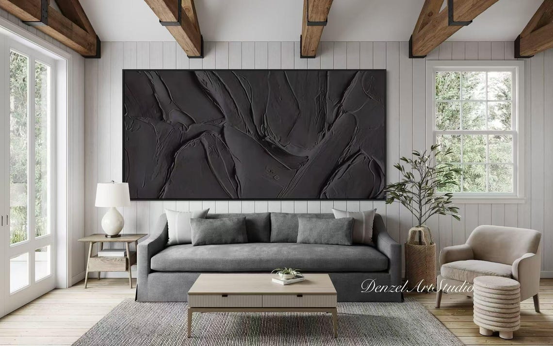 Expansive Horizontal All Black Draped Fold Textured Abstract Poster - Image 3