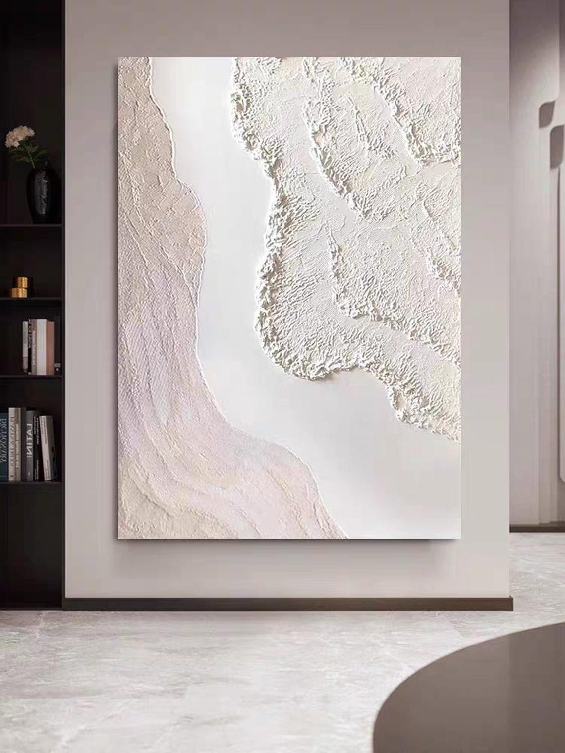 White Pink Soft Wavy Abstract Textured Vertical Minimalist Wall Art - Image 3