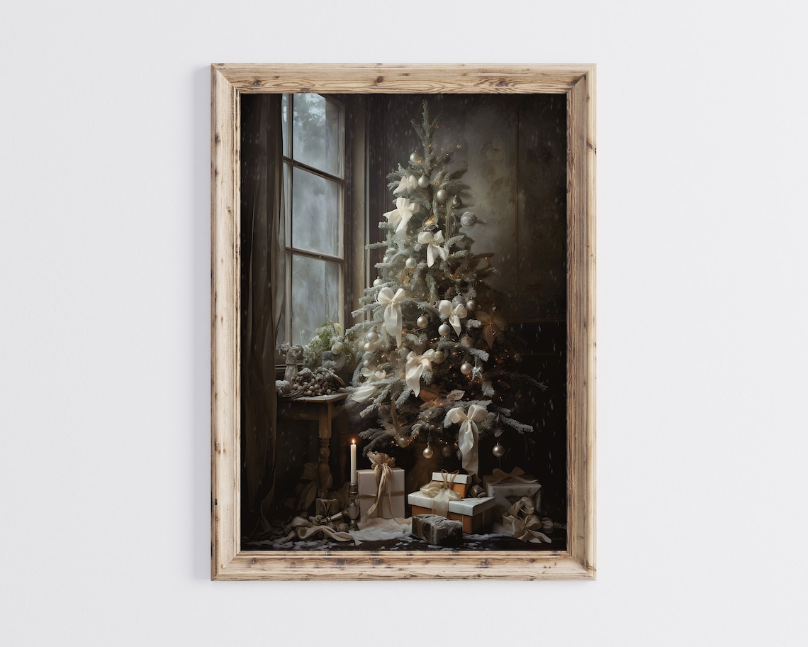 Vintage Christmas Tree Art Print, Moody Cottagecore - Image 3