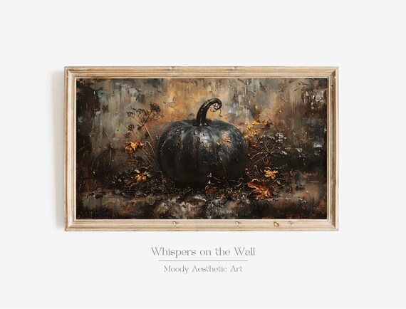 Pumpkin Frame Tv Art Black Pumpkin Frame Tv Art Moody Autumn Art Rustic Decor Halloween Art Instant Home Decor