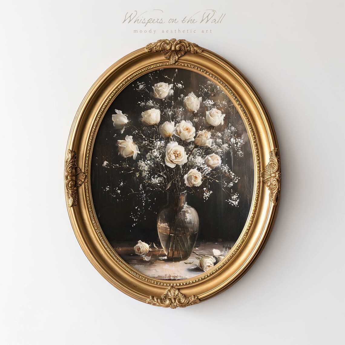 Winter Rose Vase Art Print, Dark Floral Decor - Image 6