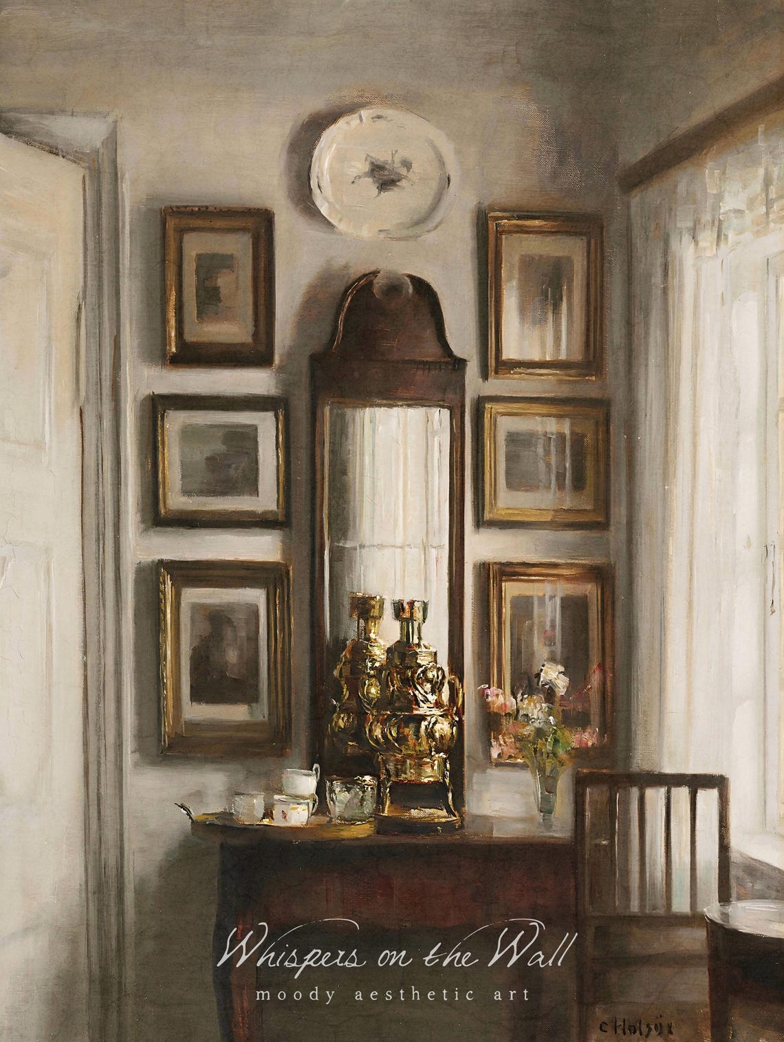 Vintage Light Academia Interior With Framed Art Mirror Lamp Poster - Image 5