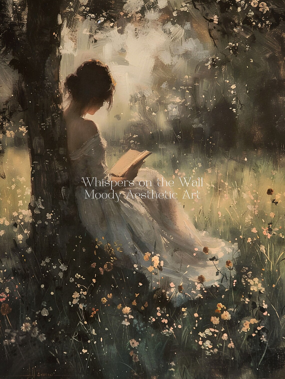 Reading In The Wildflowers Art Print, Moody Spring - Image 5