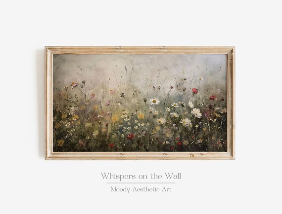 Wildflower Landscape Frame Tv Art Spring Frame Art Moody Farmhouse Home Decor Dark Cottagecore Art Floral Wall Art