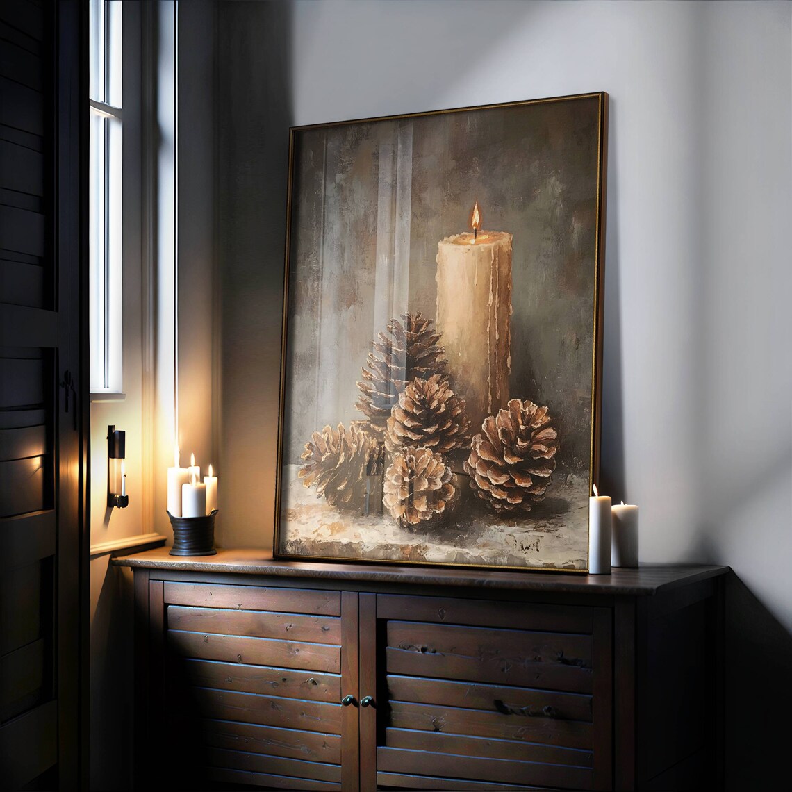 Vintage Christmas Pinecone Art Print, Rustic Holiday Decor - Image 3