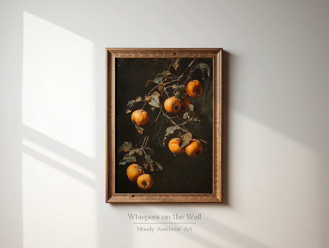 Persimmons Art Print Kitchen Wall Art Moody Vintage Still Life Painting Fruit Art - Image 6