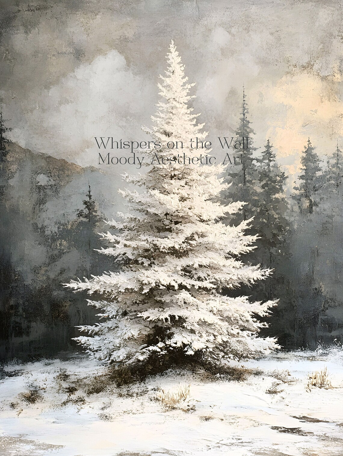 White Pine Tree Vintage Christmas Poster, Snowy Landscape - Image 5