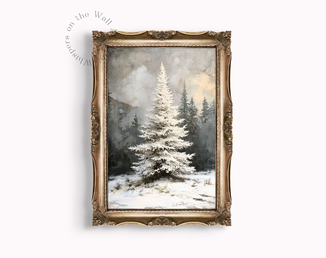 White Pine Tree Vintage Christmas Poster, Snowy Landscape - Image 4