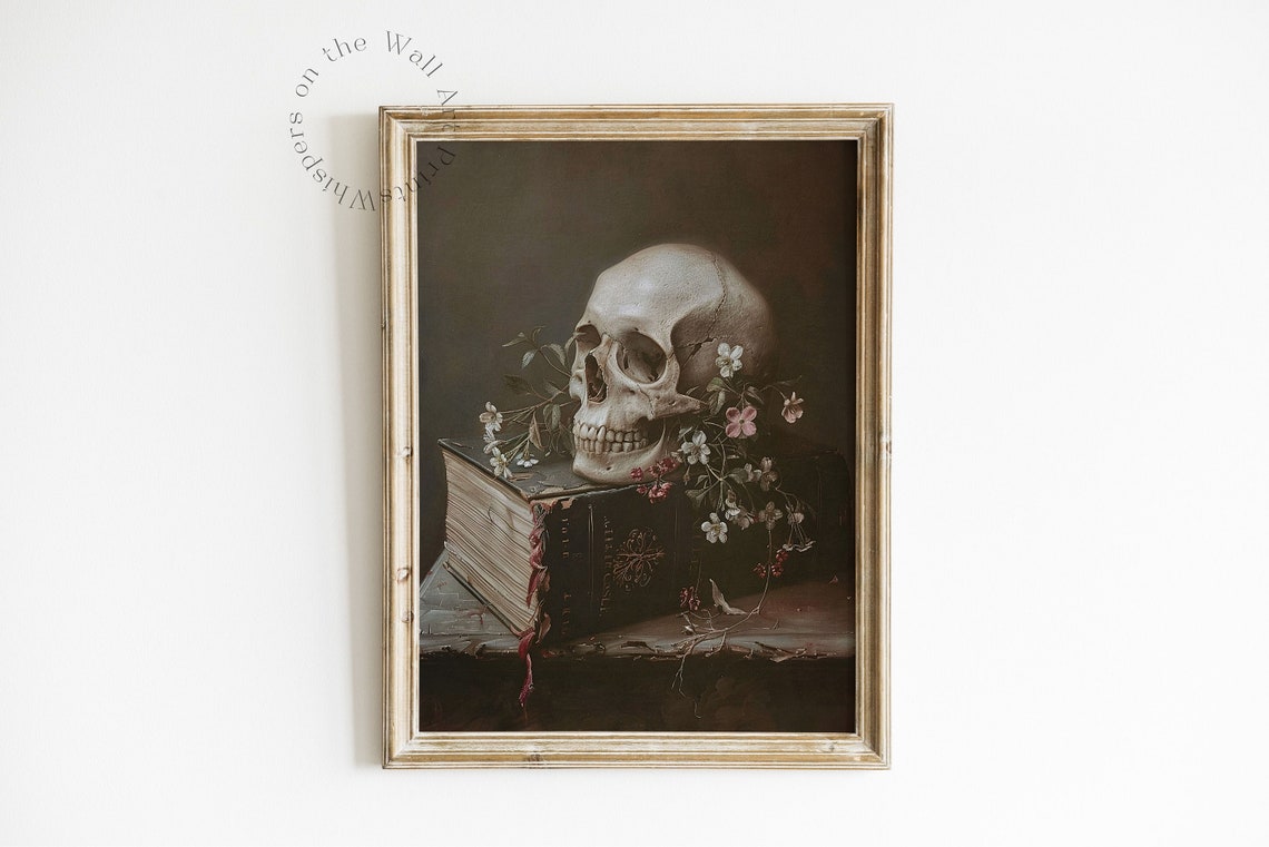The Final Chapter Gothic Art Skull Still Life Art Print Moody Book Stack Art Dark Academia Decor Dark Bookish Wall Art - Image 2