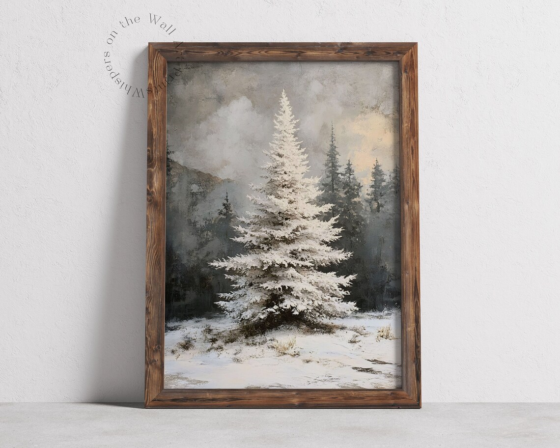 White Pine Tree Vintage Christmas Poster, Snowy Landscape - Image 6