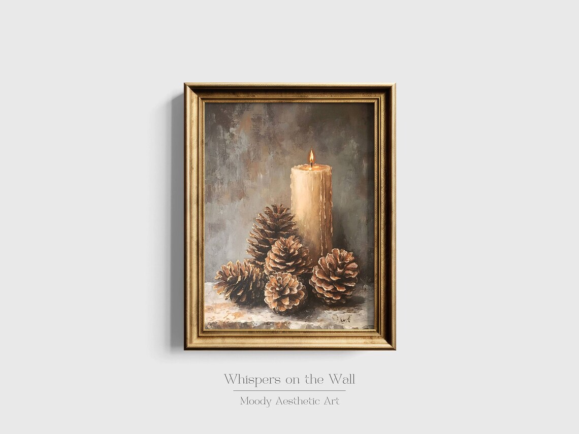 Vintage Christmas Pinecone Art Print, Rustic Holiday Decor - Image 2