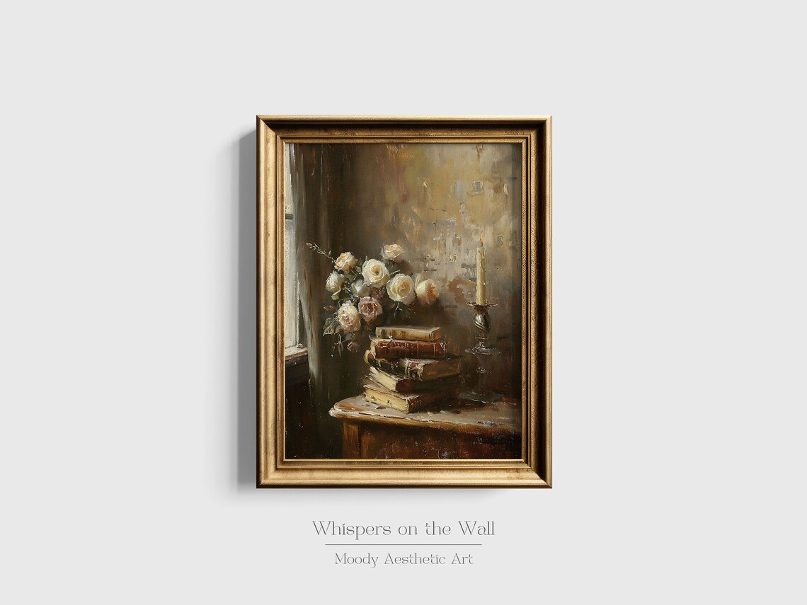 Tbr Pile Book Art Bookish Decor Victorian Painting Book Stack Art Print Light Academia Decor Moody Wall Art - Image 6