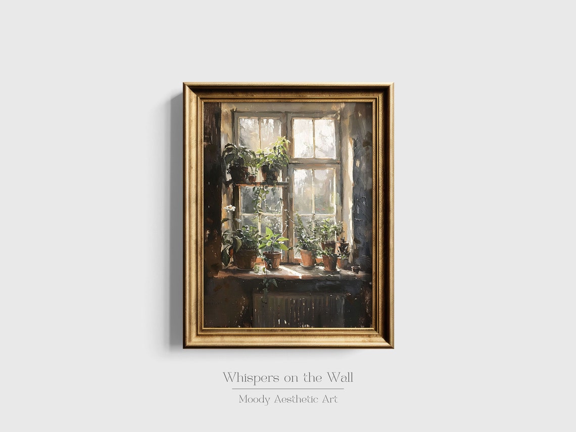 Sunlit Windowsill Potted Plants Vintage Botanical Painting Poster - Image 2