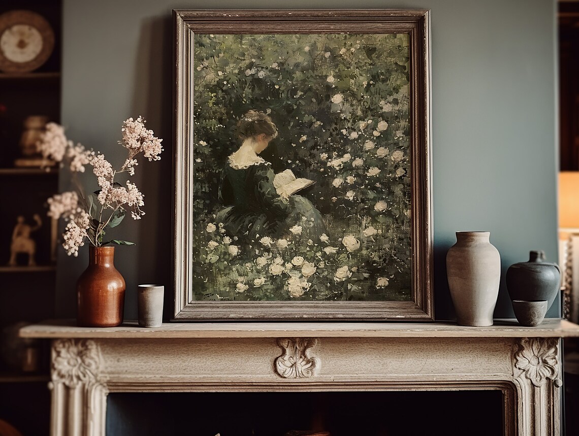 Woman Reading Art Print, Moody Summer Victorian Decor - Image 6