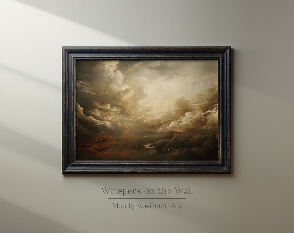 Dramatic Golden Storm Clouds Sunset Sky Moody Oil Painting Poster - Image 2