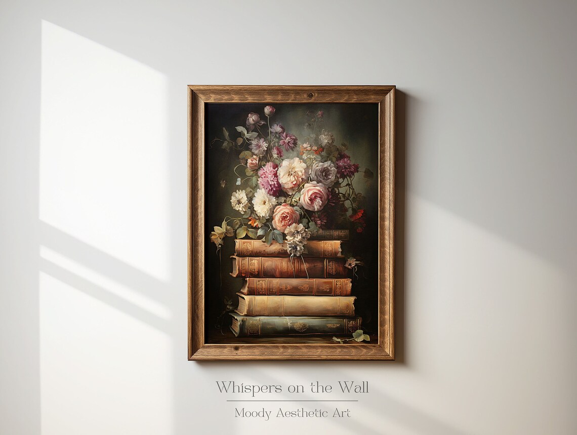 Spring Book Stack, Moody Dark Academia Still Life - Image 2
