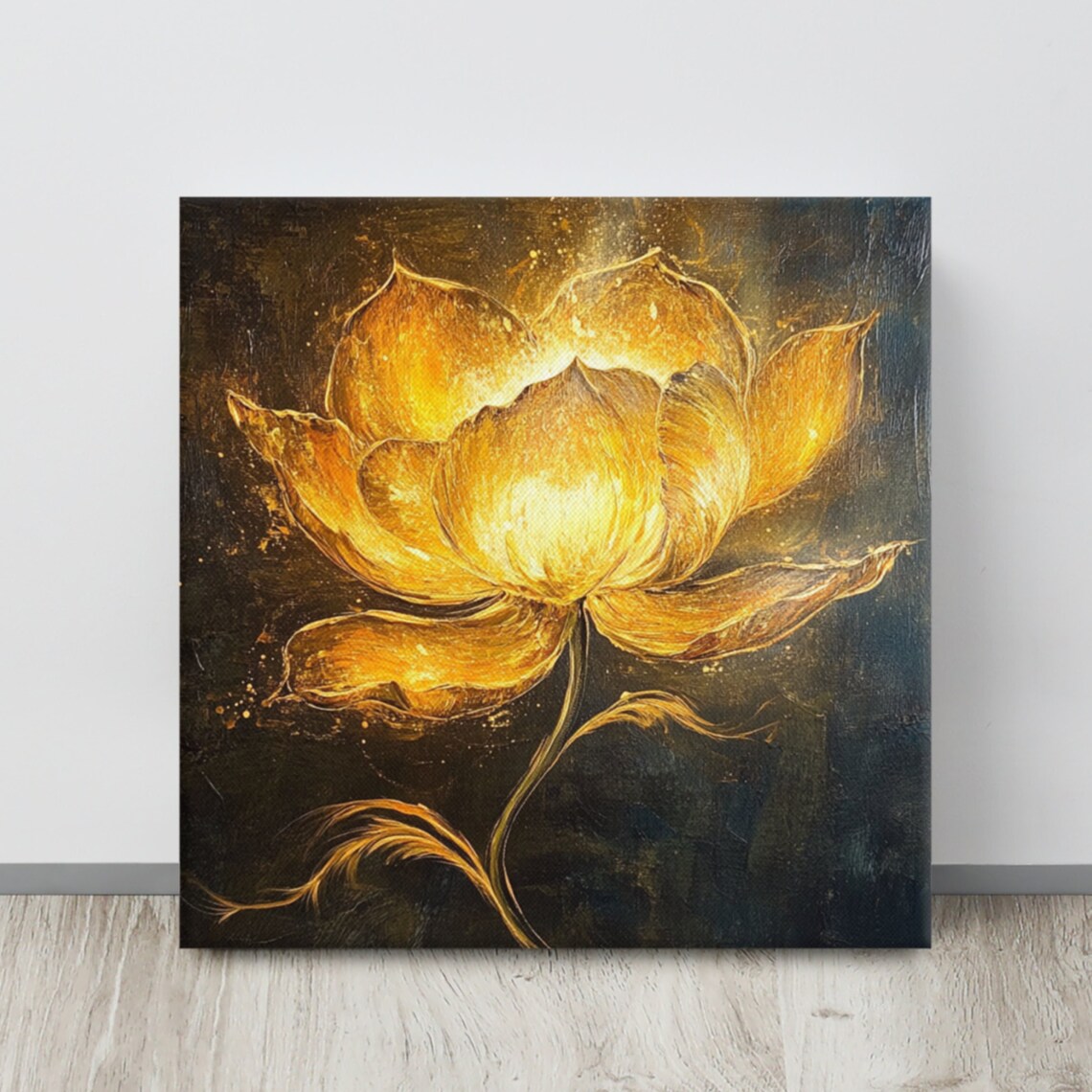 Golden Flower On Black Dramatic Gold Petals Painting Print Poster