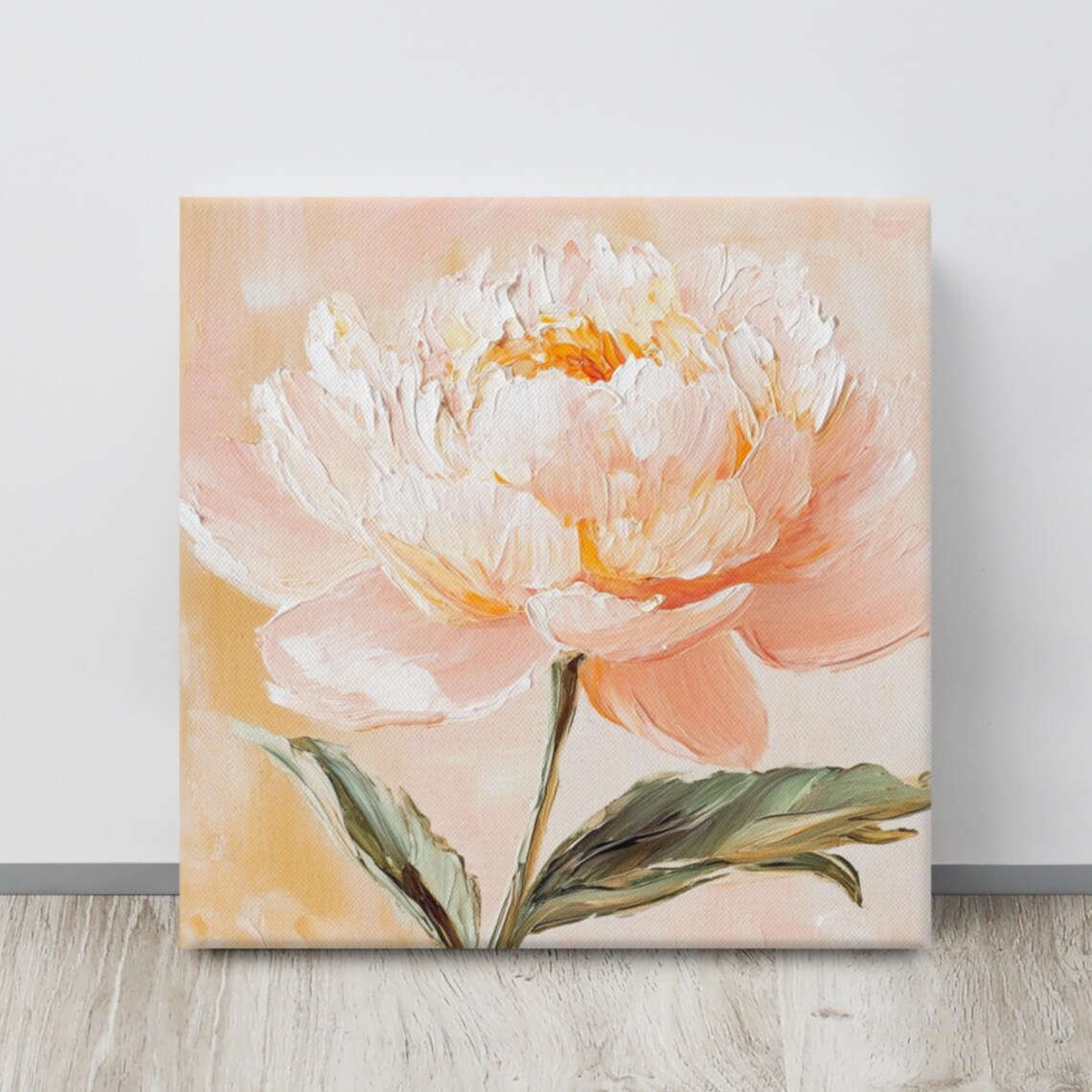 Peachy Pink Peony Impasto Bloom Warm Peach Background Art Poster