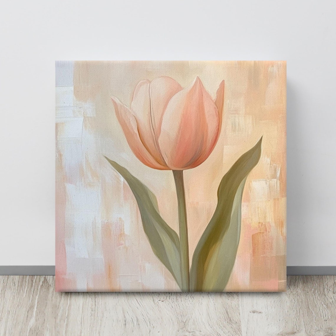 Blush Peach Tulip Single Stem Soft Abstract Floral Art Poster