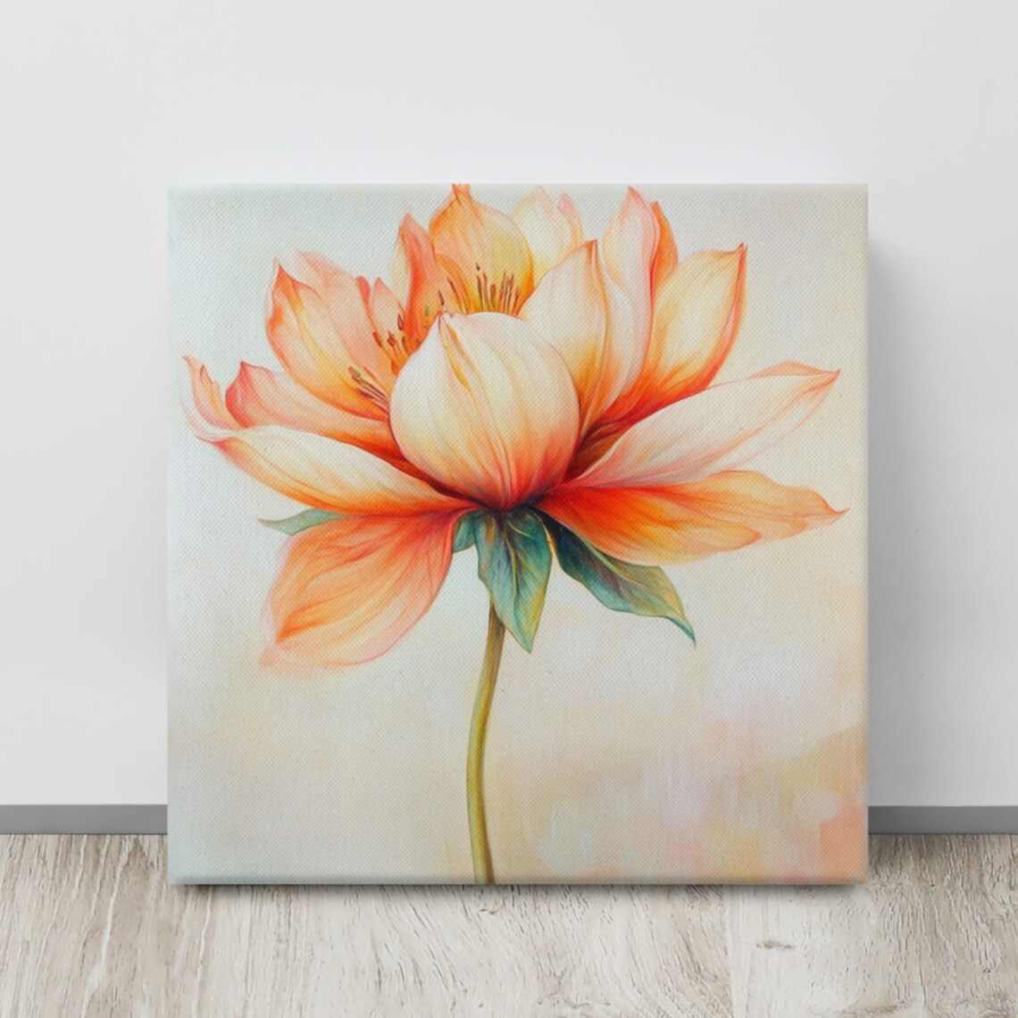 Orange Dahlia Blossom Soft Painterly Floral Art Canvas Poster