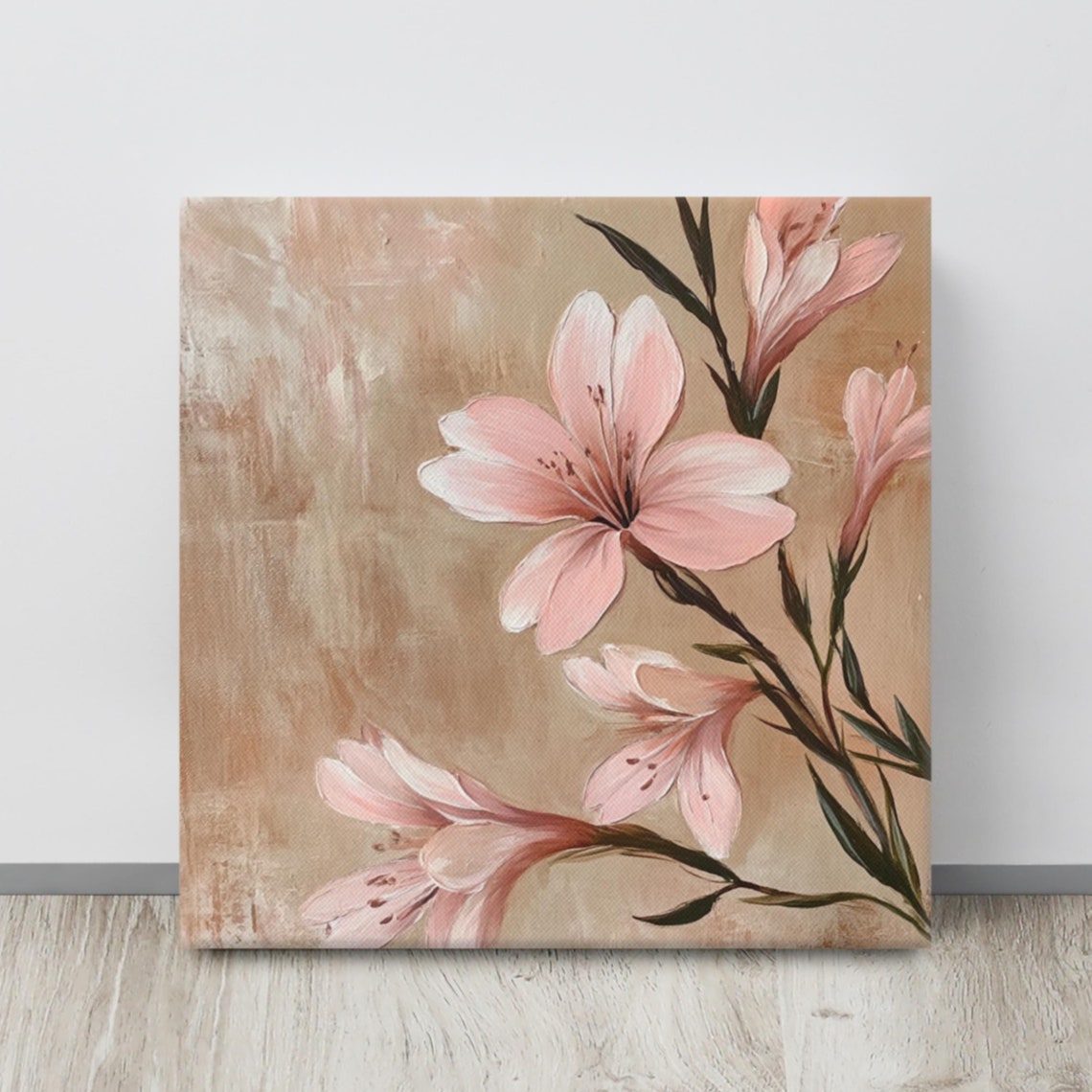 Pink Flower Wall Art Flower Painting Print Pink Flower Art Nature Wall Art Flower Wall Art Beige Living Room Art