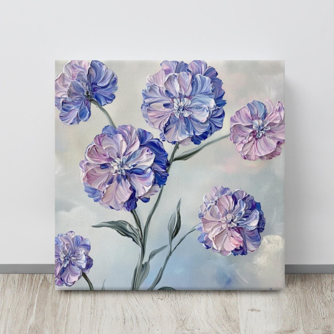 Sweet William Flower Painting Print Wall Art Purple Blue Flower Painting Flower Wall Art Living Room Wall Art