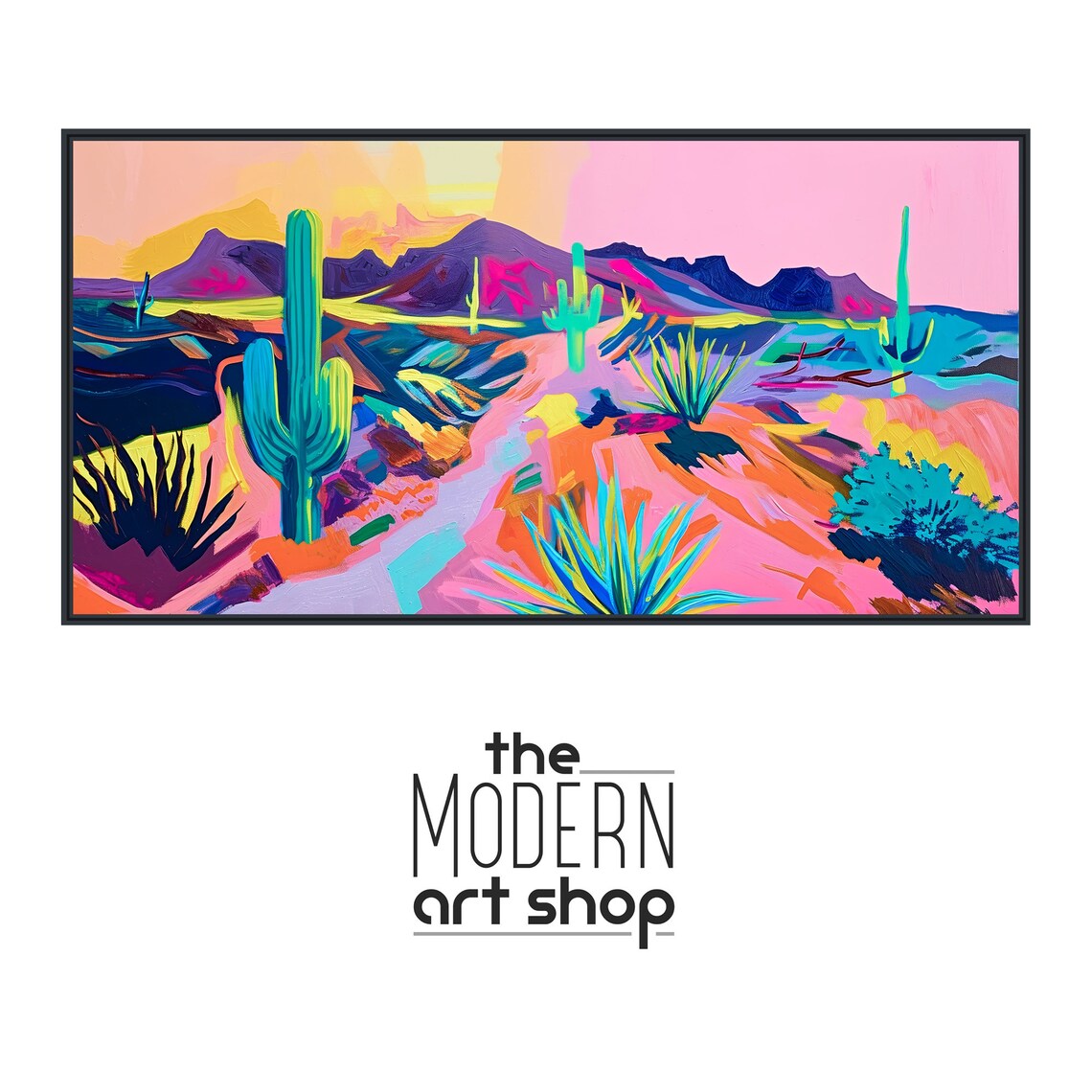 Fauvist Desert Sunset Painting Teal Saguaro Pink Mountains Wall Poster - Image 4
