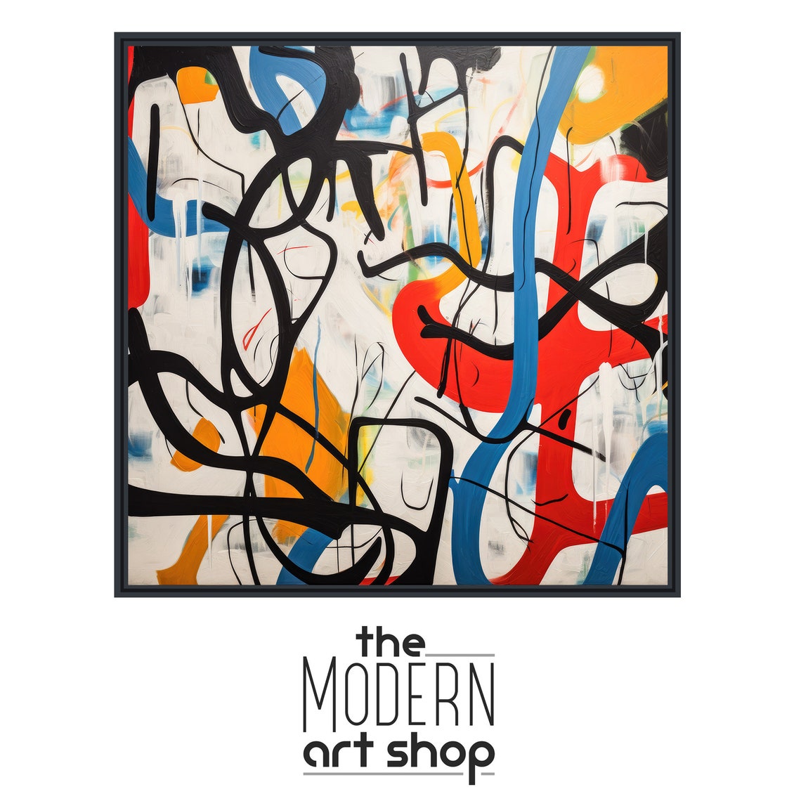 Colorful Abstract Expressionist Black Red Blue Gestural Wall Art - Image 4