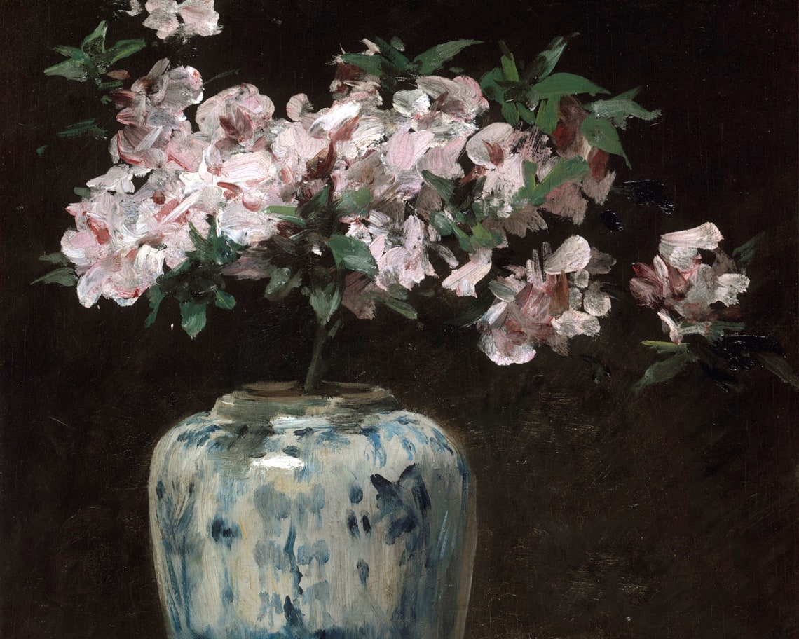 Vintage Flower Painting Azalea Art Antique Flower Bouquet Wall Art Print Floral Prints Vintage Flower Art Print Moody Art - Image 2