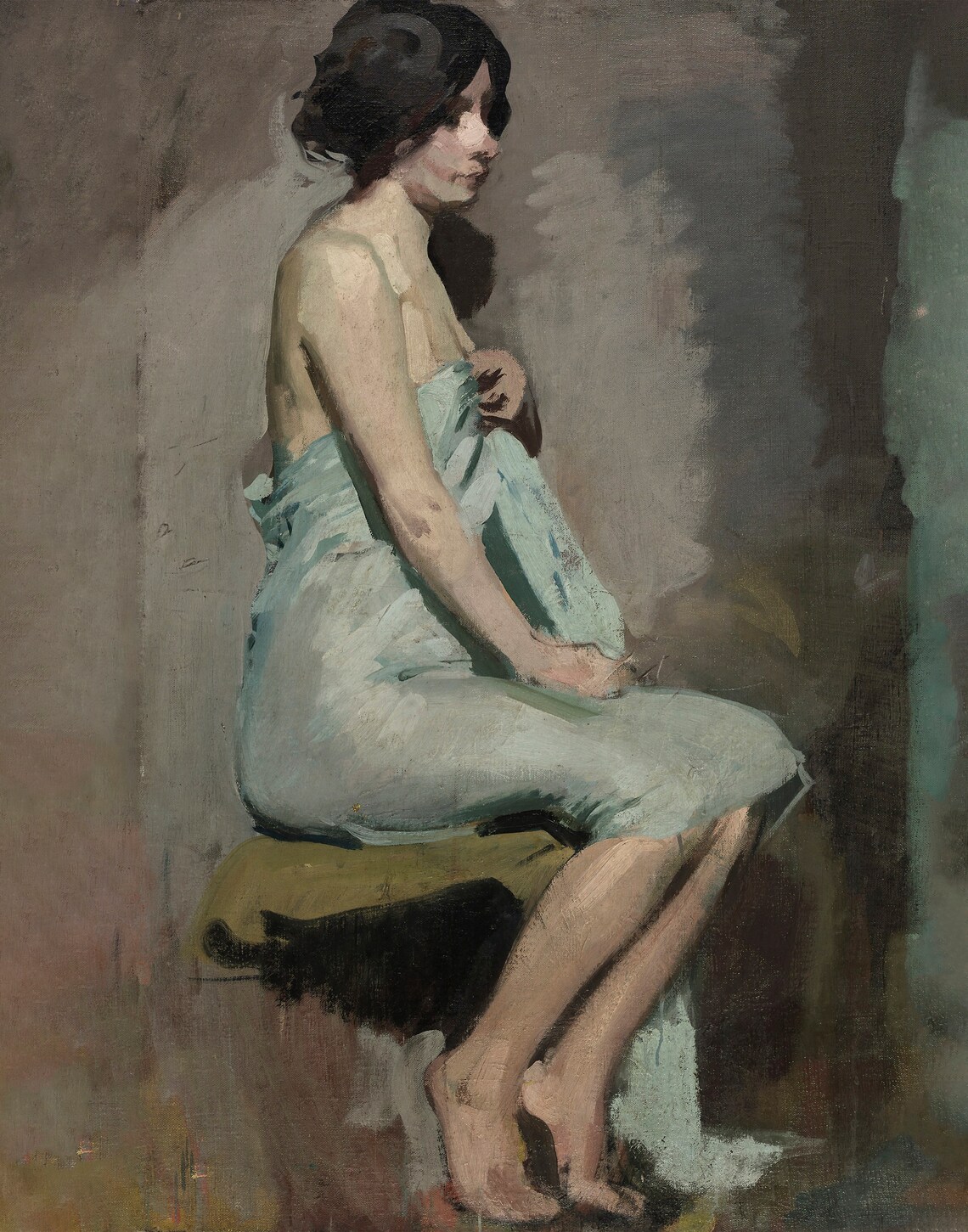 Seated Woman in Draped Cloth Study Moody Vintage Portrait Art Print - Image 3