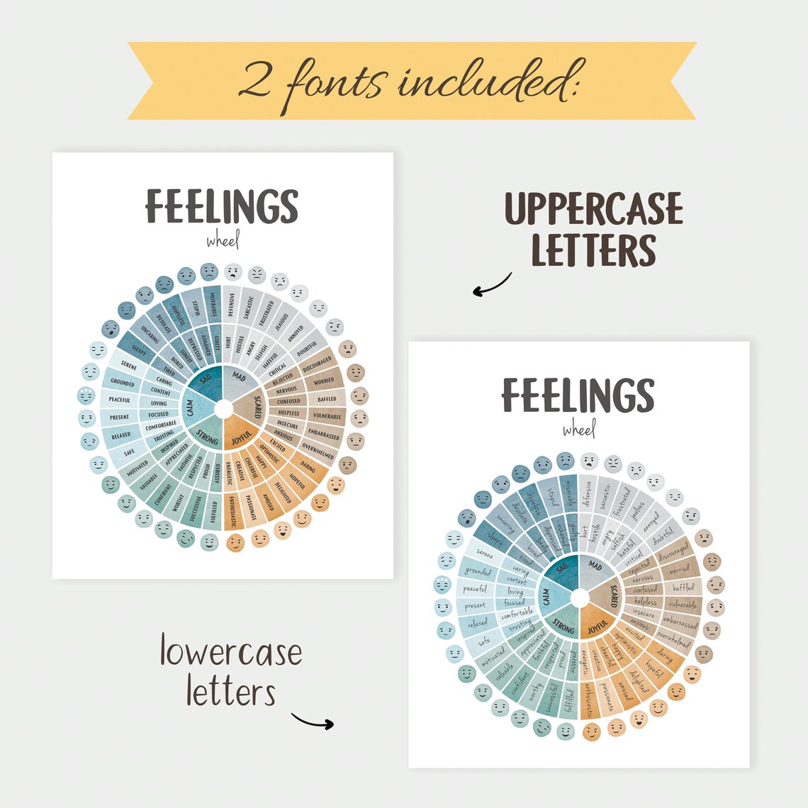 Feelings Wheel Emotions Poster, Boho Therapy Print - Image 7