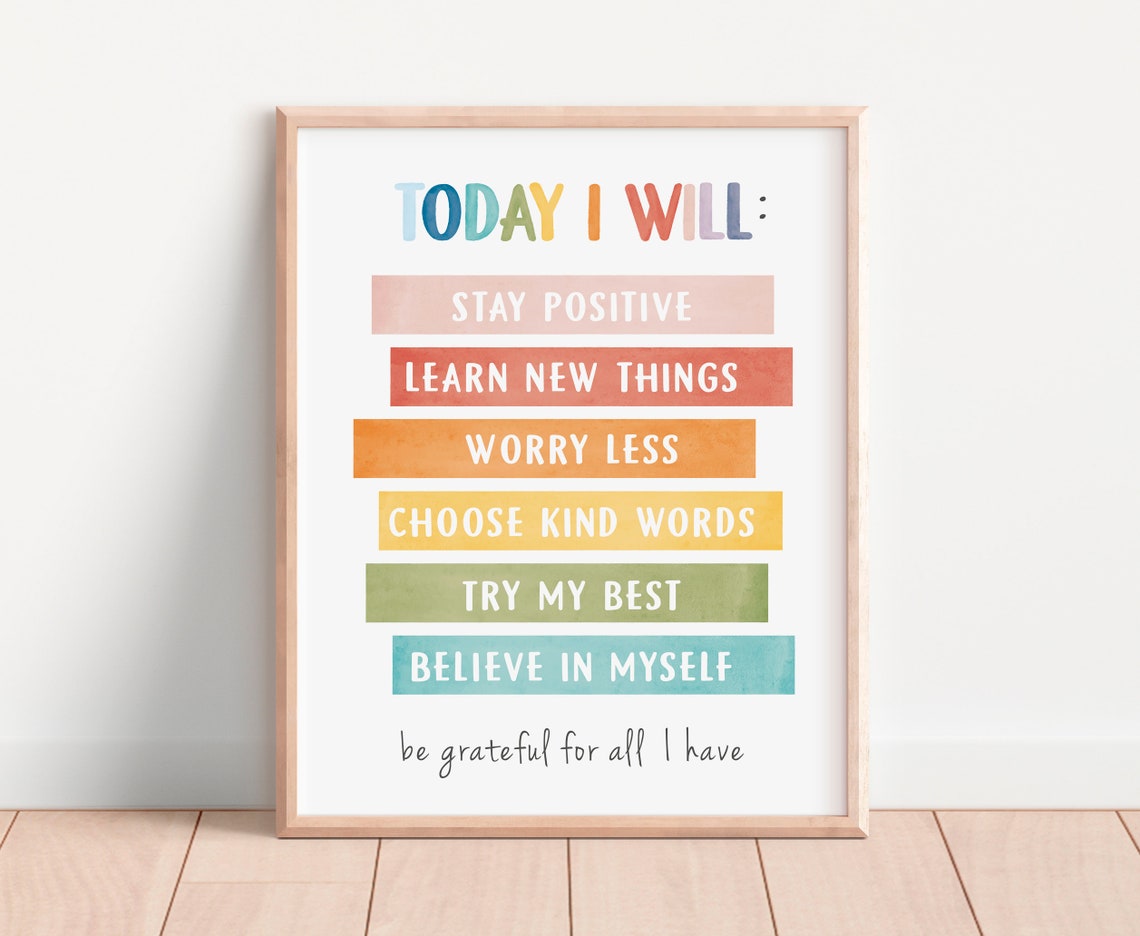 Today I Will Daily Affirmations Kids Rainbow Pastel Classroom Poster - Image 6