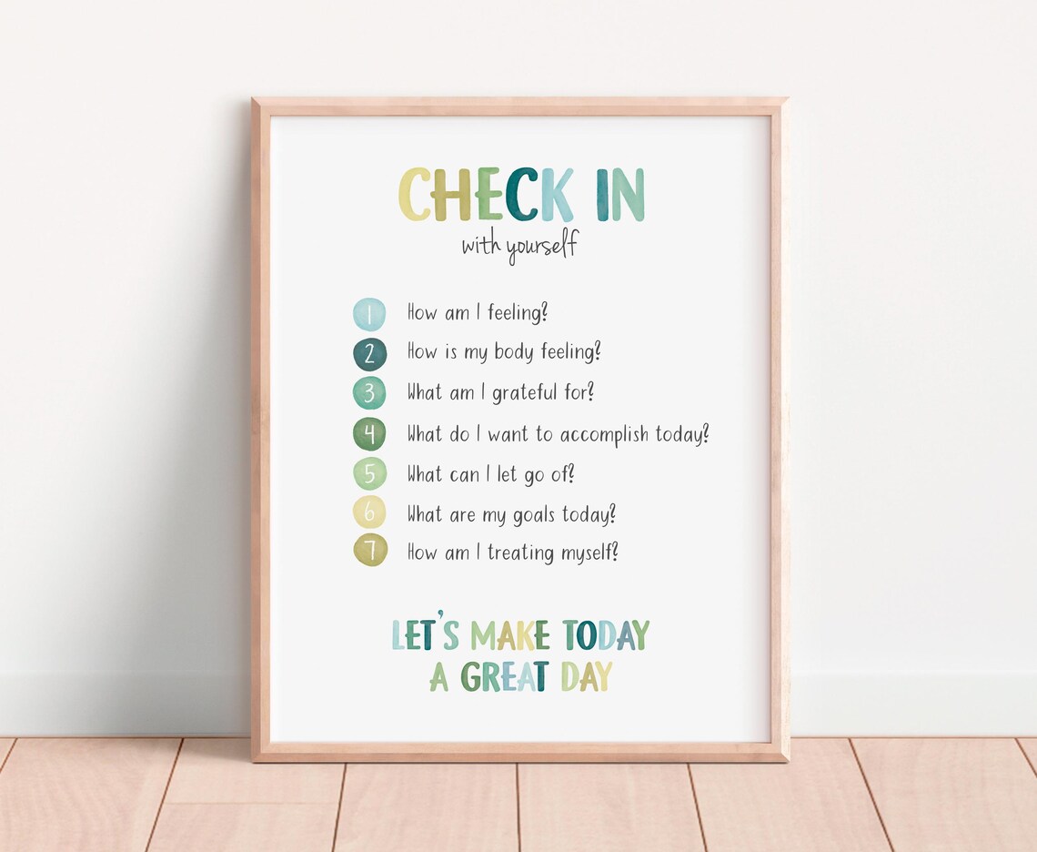 Check In With Yourself Poster Daily Mindfulness Questions Self Care Art - Image 4