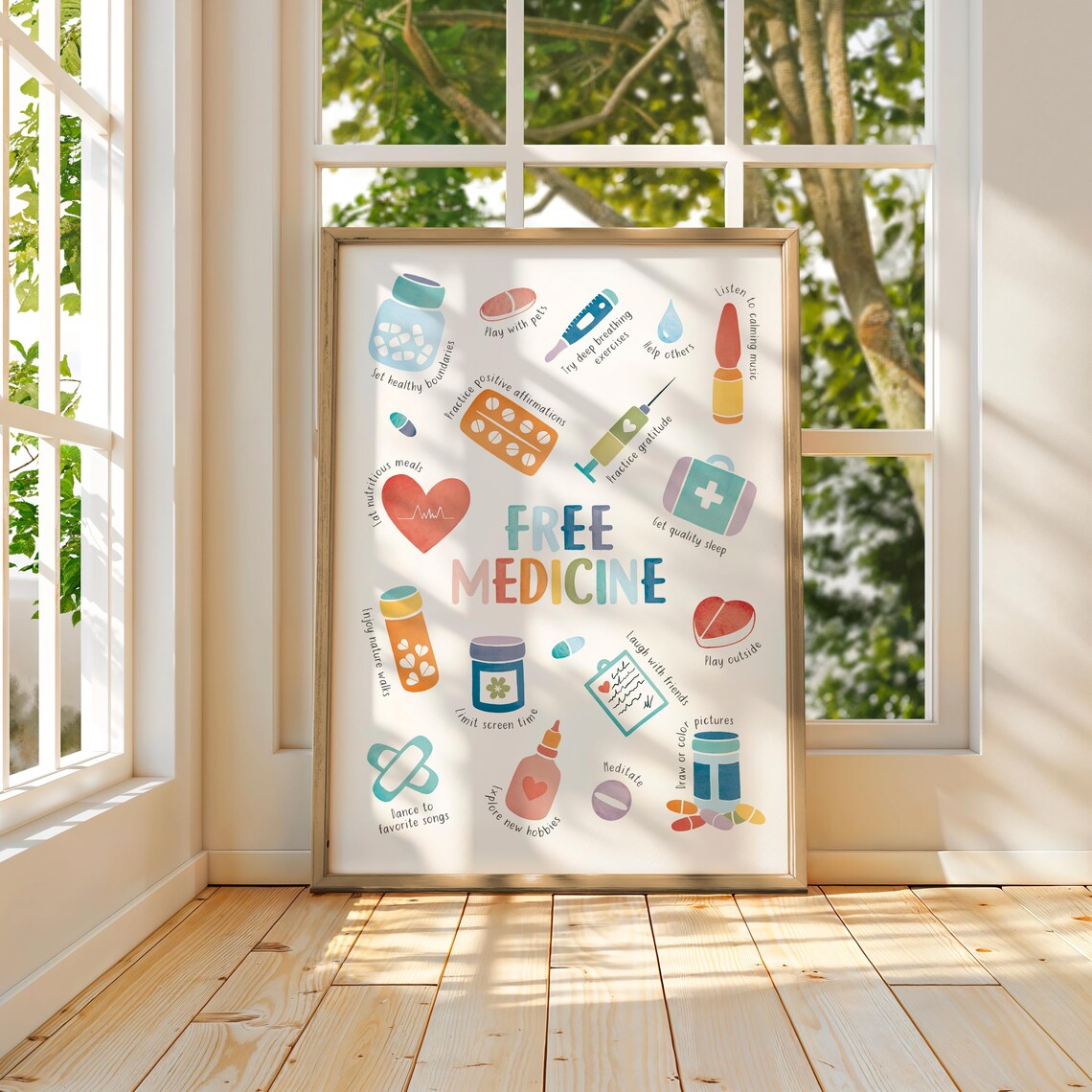 Free Medicine Wellness Habits Self Care Watercolor Therapy Poster - Image 4
