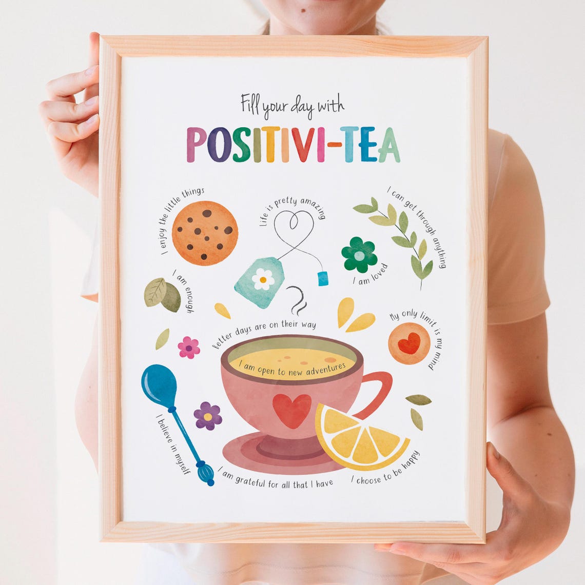 Positivi Tea Affirmation Poster Tea Cup Cozy Positivity Kitchen Art - Image 4